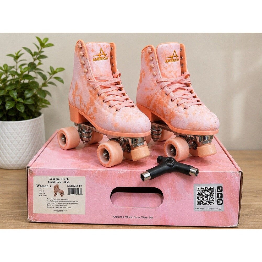 American Atlhetic Georgia Peach Quad Roller Skates Women’s Size 7 Pink Tie Dye